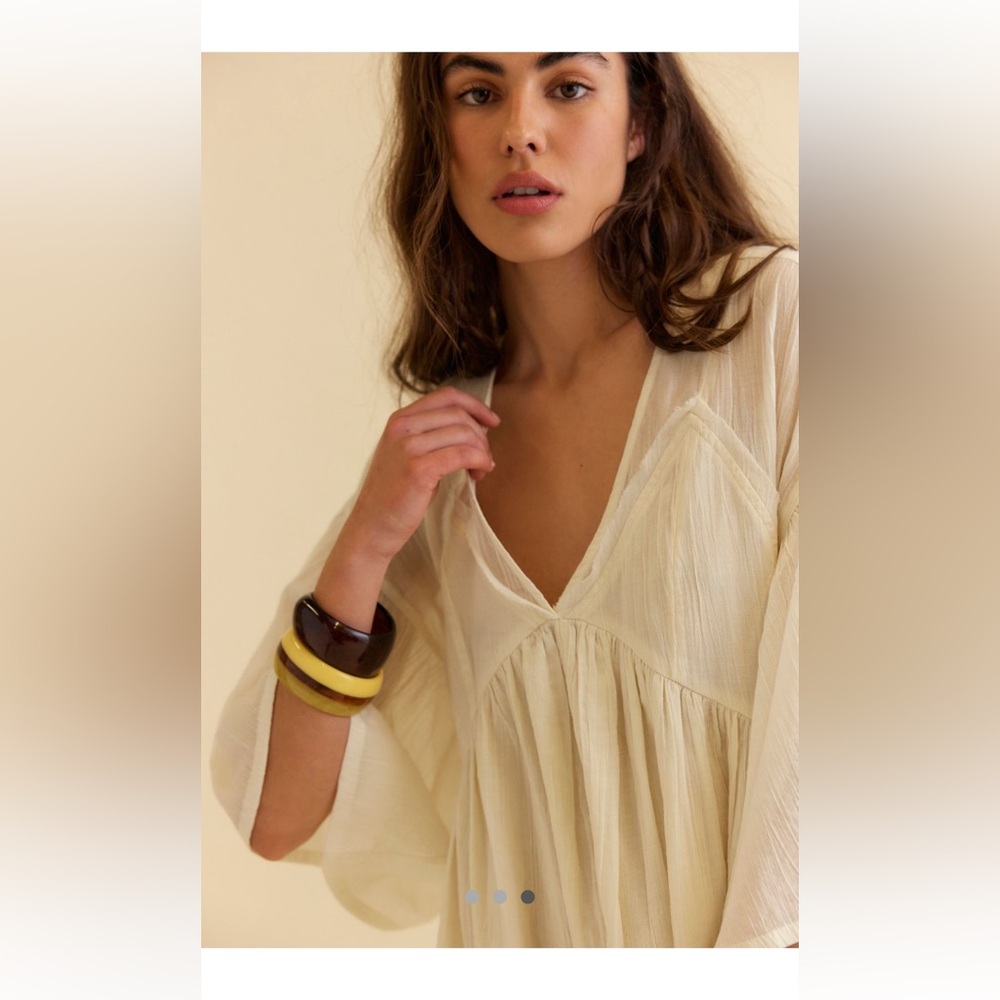 Free People Cream Pleated V-Neck Boho Dress